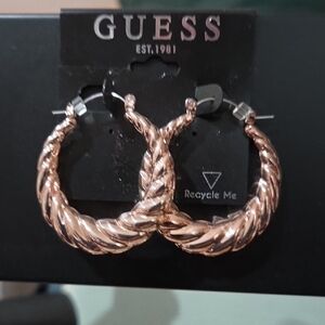GUESS Twisted Rose Gold Hoop Earrings New